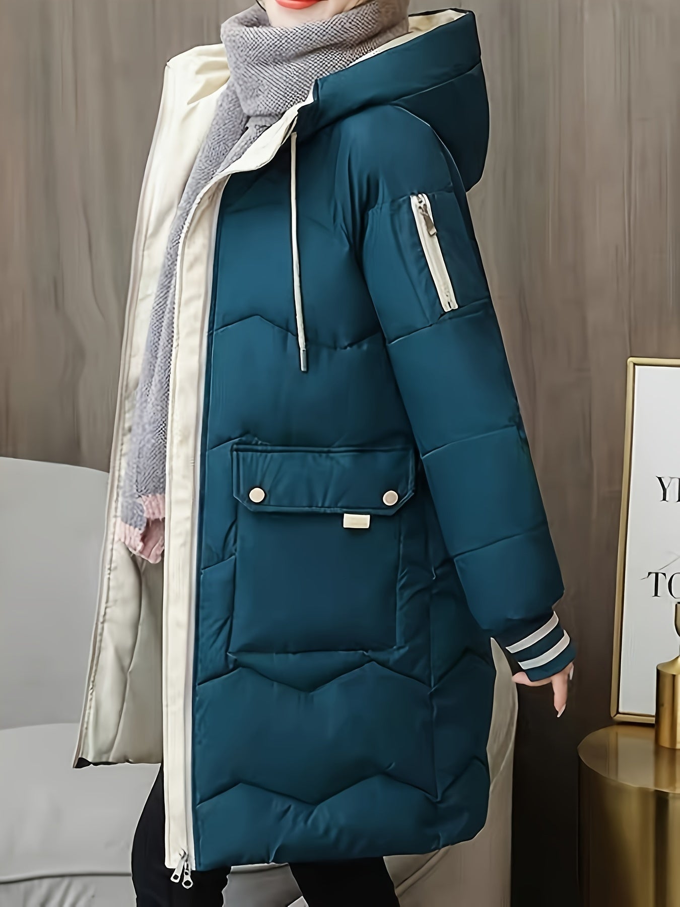 Warme modische Puffer-Winterjacke mit Kapuze für Damen | Ideal für Winter