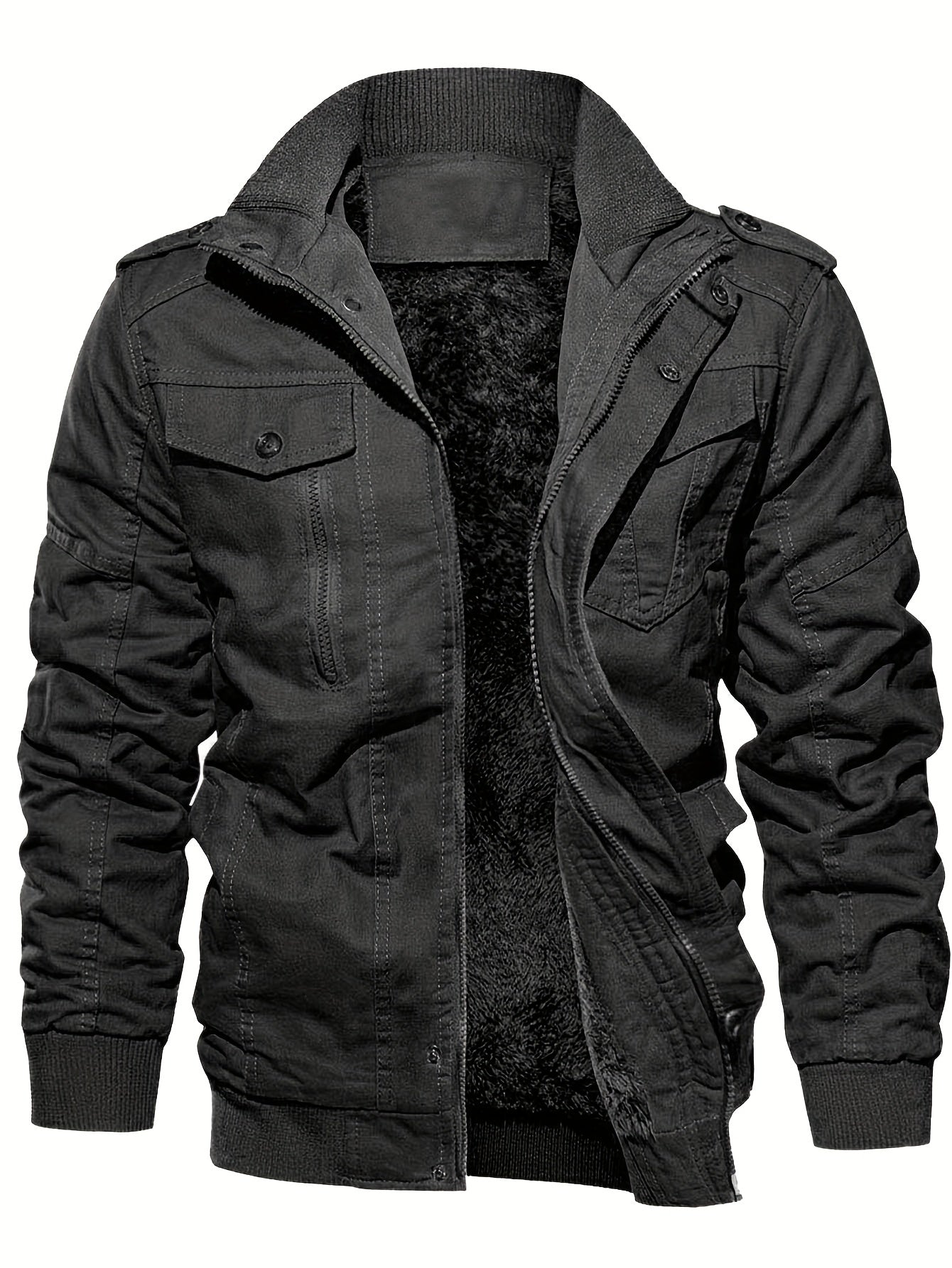 Warme Unifarbene Multi-Taschen Outdoorjacke Für Winter Für Herren | Perfekt für Outdoor-Aktivitäten