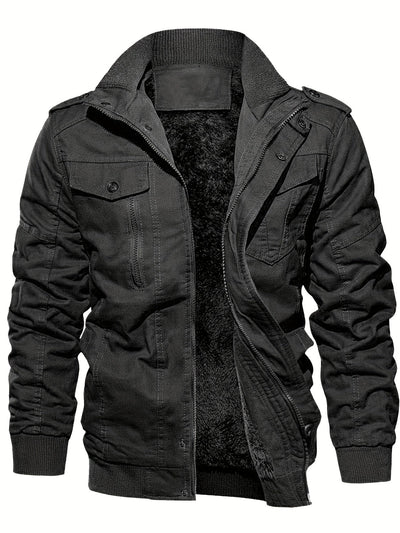 Warme Unifarbene Multi-Taschen Outdoorjacke Für Winter Für Herren | Perfekt für Outdoor-Aktivitäten