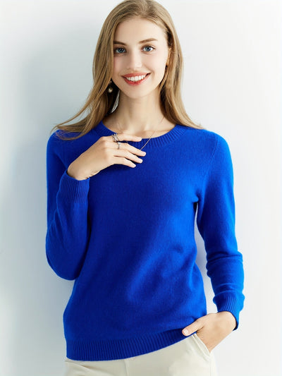 Eleganter Wollpullover mit Rundhalsausschnitt und warmen langen Ärmeln für Damen | Ideal für den Herbst