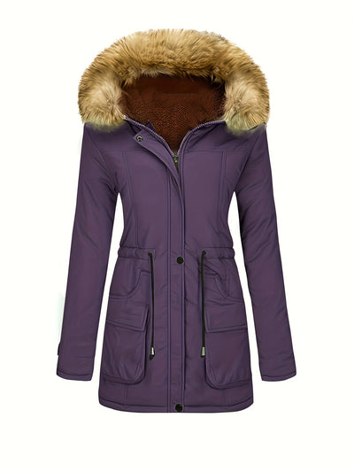 Fleece-Parka-Winterjacke mit veganer Fell-Kapuze für Damen, lässig | Perfekt für den Winter