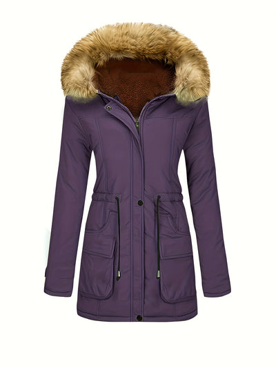 Damen Casual Fleece Parka Wintermantel mit Veganem Fell Kapuze für Damen | Ideal für den Winter