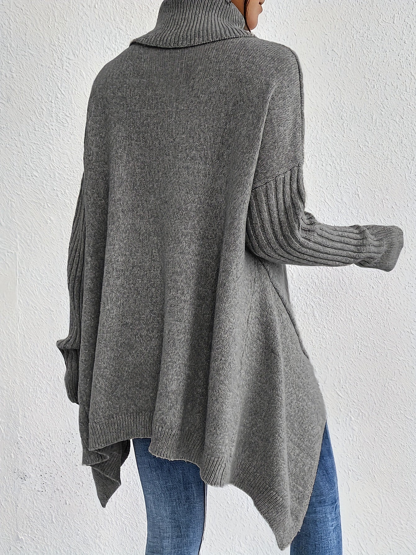 Lässiger Baumwollpullover mit asymmetrischem Saum und Rollkragen für Damen | Perfekt für Alltagstrage