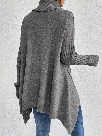 Lässiger Baumwollpullover mit asymmetrischem Saum und Rollkragen für Damen | Perfekt für Alltagstrage