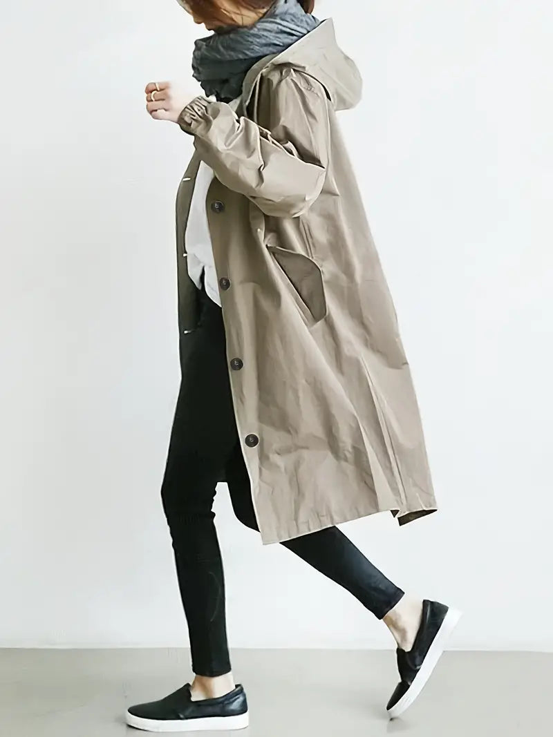 Wasserfeste Lange Stehkragen-Knopf-Regenjacke Für Damen | Ideal für den Winter