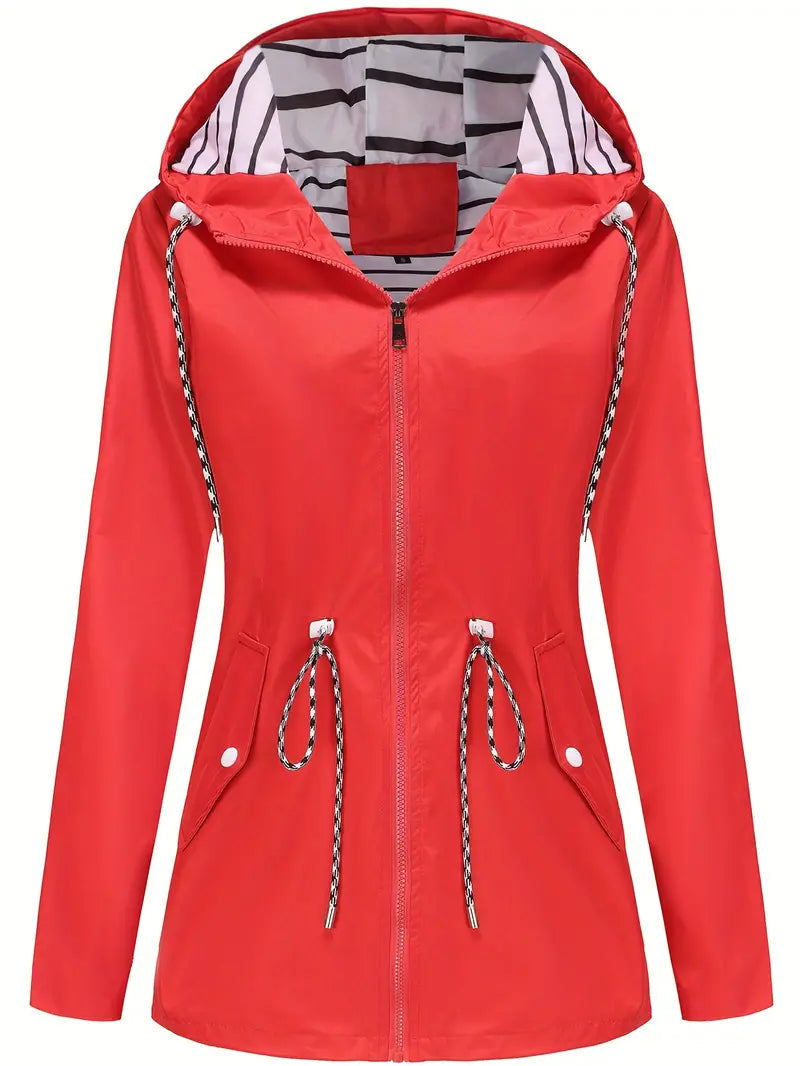 Stylische wasserdichte Regenjacke mit Kapuze und Taschen für Damen | Ideal für Herbst/Winter