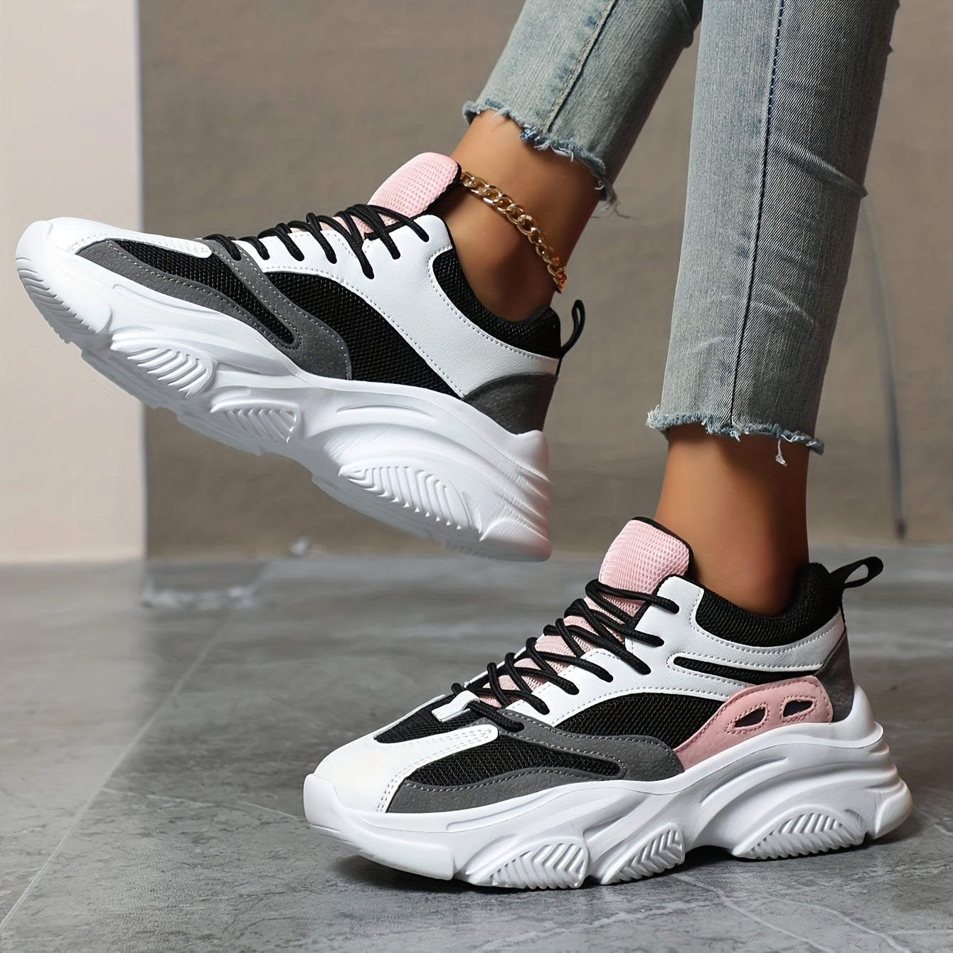 Stylische Chunky-Sneaker mit Dicker, stoßdämpfender Sohle für Damen | Perfekt für den Alltag