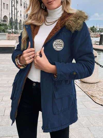 Fleece-Parka-Winterjacke mit veganem Fell für Damen, elegant | Perfekt für Outdoor-Aktivitäten