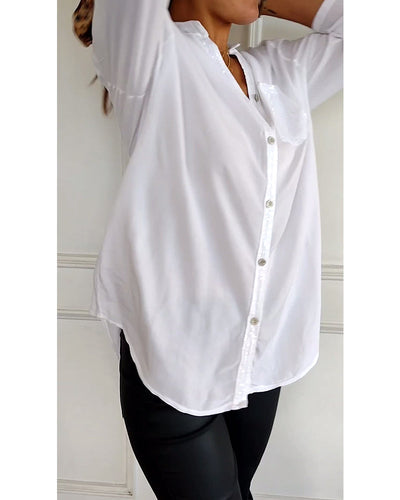 Amelia - Schicke Bluse mit Knopfleiste und Paillettenbesatz für Damen | Elegante Langarmbluse mit Paillettentasche