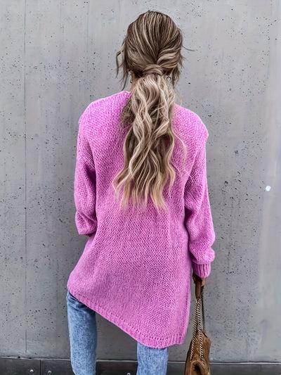 Warme Lange Einfarbige Gestrickte Strickjacke Für Damen | Ideal für Herbst und Winter
