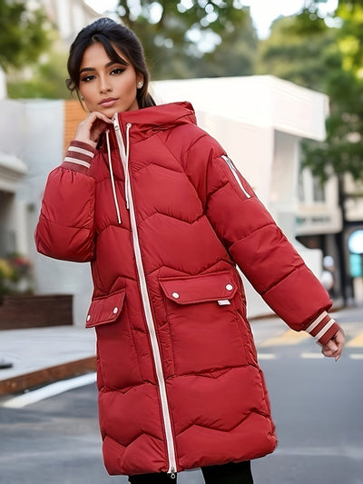 Warme modische Puffer-Winterjacke mit Kapuze für Damen | Ideal für Winter