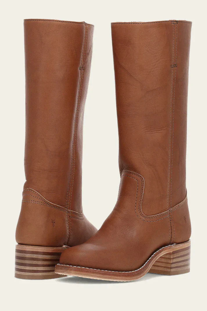 Damen Lederstiefel – Klassische Kniehohe Stiefel mit Blockabsatz aus Echtleder