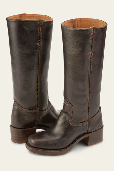 Damen Lederstiefel – Klassische Kniehohe Stiefel mit Blockabsatz aus Echtleder