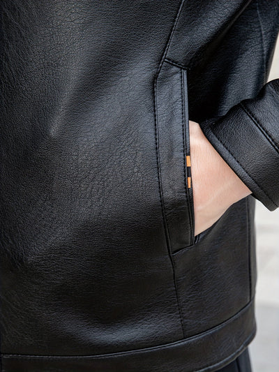 Warmer Reißverschluss Mit Revers Kunstleder Winterjacke | Ideal für Winter