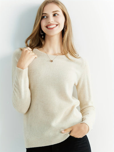 Eleganter Wollpullover mit Rundhalsausschnitt und warmen langen Ärmeln für Damen | Ideal für den Herbst