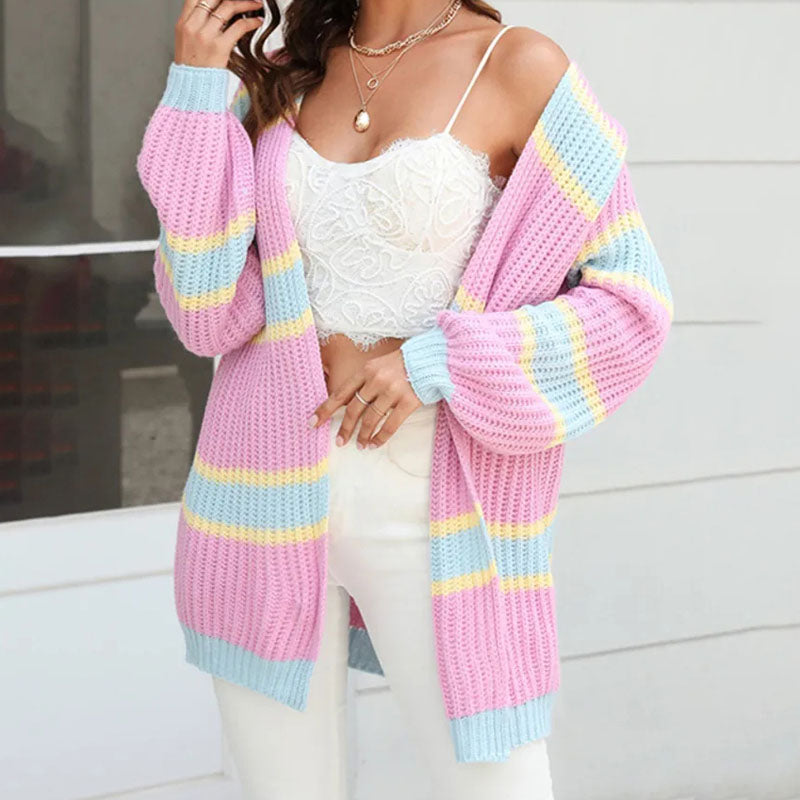 Strickcardigan mit Streifen | Lockerer Schnitt | Verspielter Look