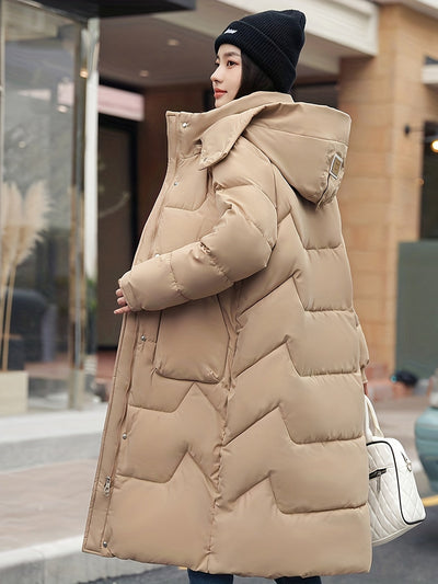 Elegante Warme Lange Puffer Winterjacke mit Kapuze für Damen | Ideal für den Winter