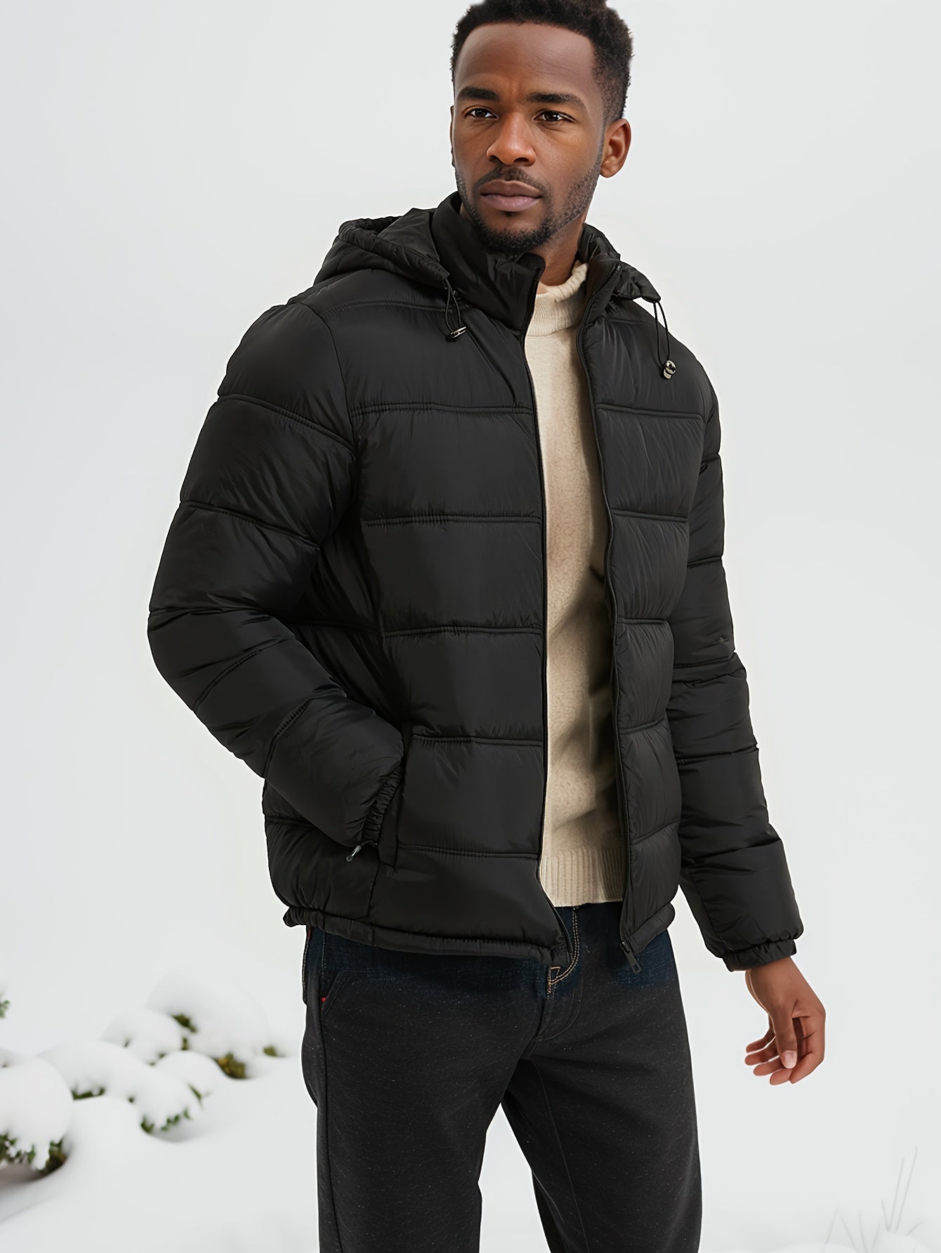 Stilvolle Glatte Einfarbige Puffer-Winterjacke Für Herren | Perfekt für Outdoor-Aktivitäten