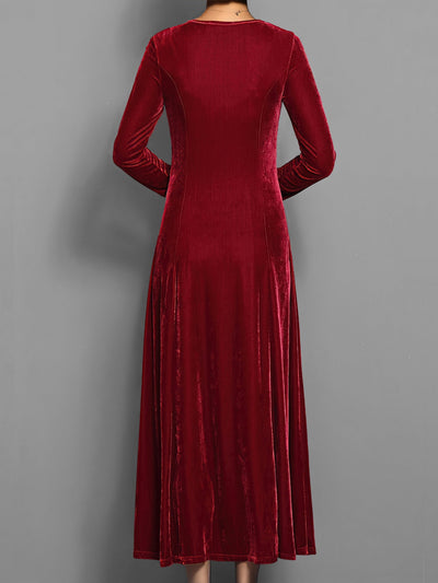 Casual Einfarbiges Stylisches Midi Rundhals Langarm Party Formelles Kleid Für Damen | Für formelle Anlässe