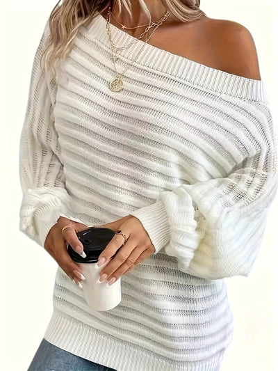 Lässiger Off-Shoulder-Wollpullover mit bequemen Design für Damen | Perfekt für Casual Days