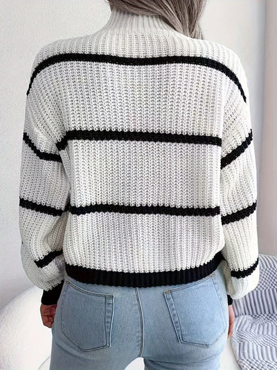 Lässiger gestreifter Wollpullover mit Rollkragen für Damen | Perfekt für lässige Tage