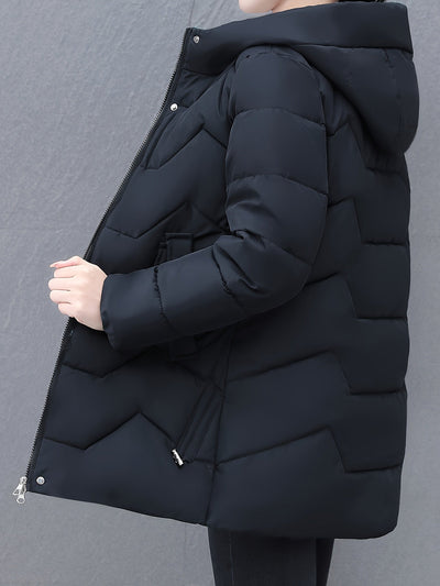 Lässige Halb Lange Puffer Winterjacke mit Kapuze für Damen | Perfekt für Casual Days