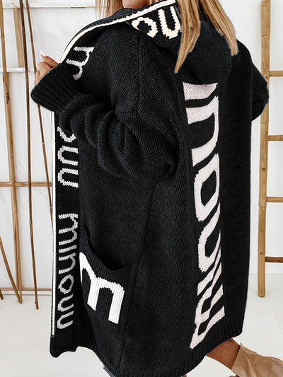 Stilvolle Kapuzen Strickjacke Mit Print Für Damen | Perfekt für Alltag