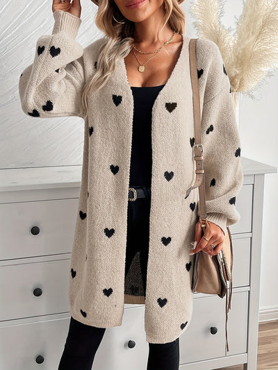 Lässige Herzmuster Strickjacke Für Damen | Perfekt für lässige Tage