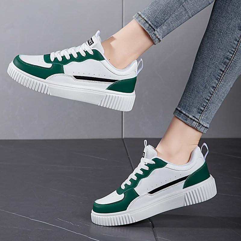 Schicke Kunstleder-Colorblock Skate Sneakers für Damen | Perfekt für Casual Days
