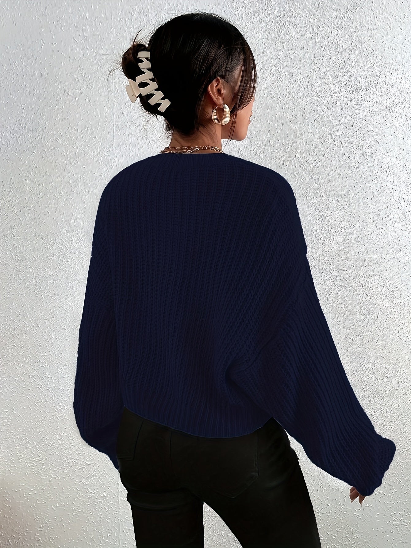 Lässiger einfarbiger Baumwollpullover mit Rundhalsausschnitt für Damen | Perfekt für den Alltag