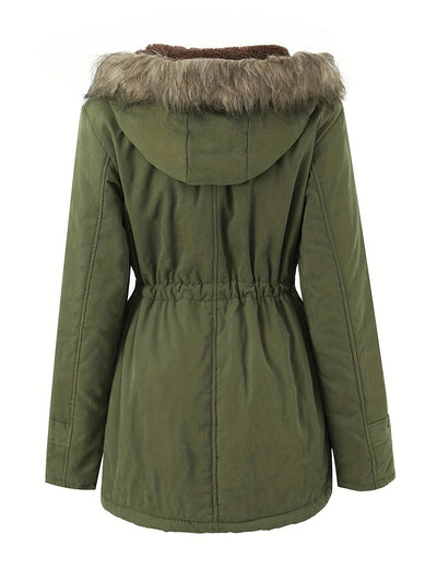 Fleece-Parka-Winterjacke mit veganem Fell für Damen, elegant | Perfekt für Outdoor-Aktivitäten