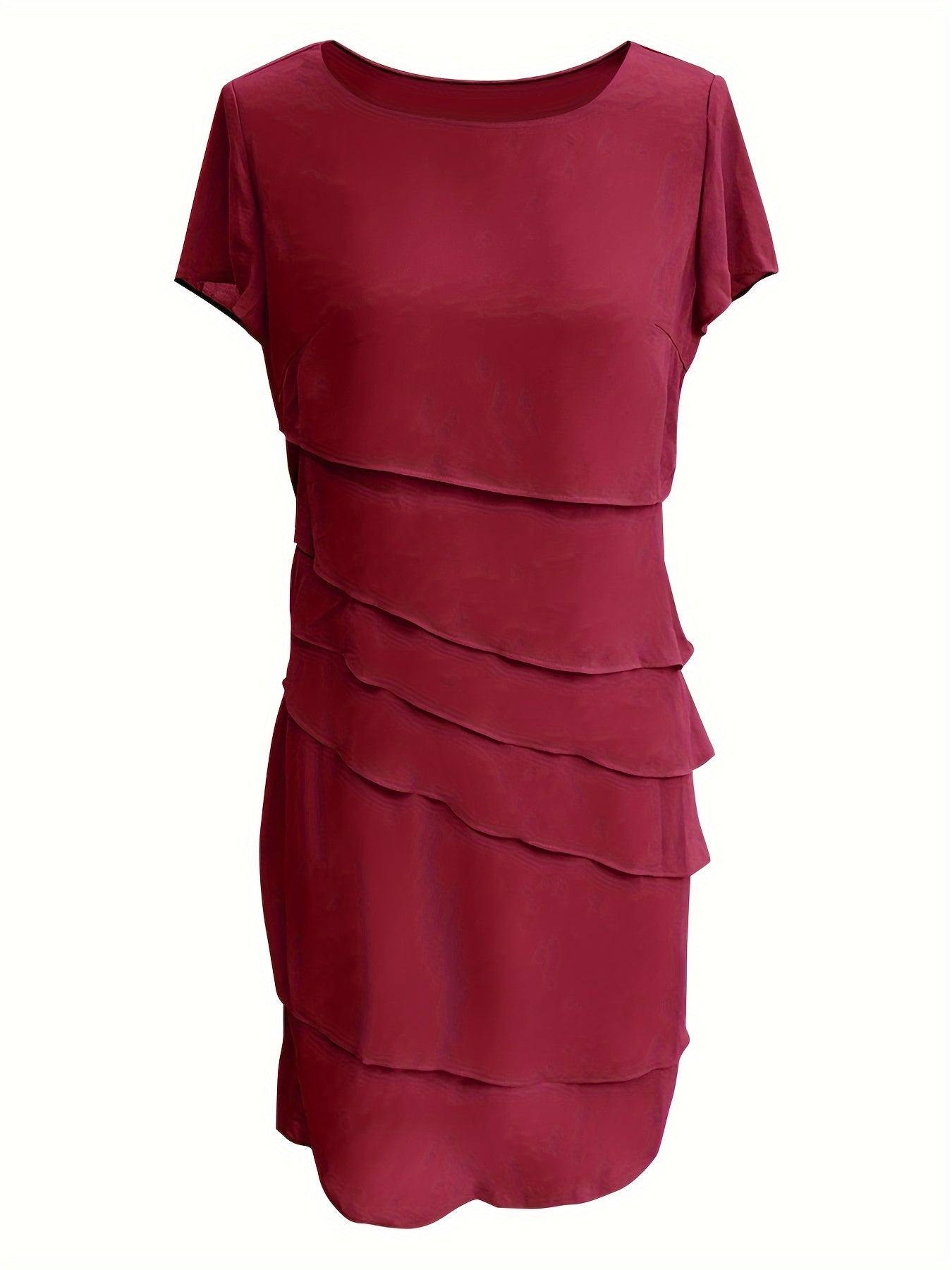 Stylisches Unifarben Geschichtetes Besatz Rundhals Kurzarmformelles Kleid Für Damen | Für formelle Anlässe