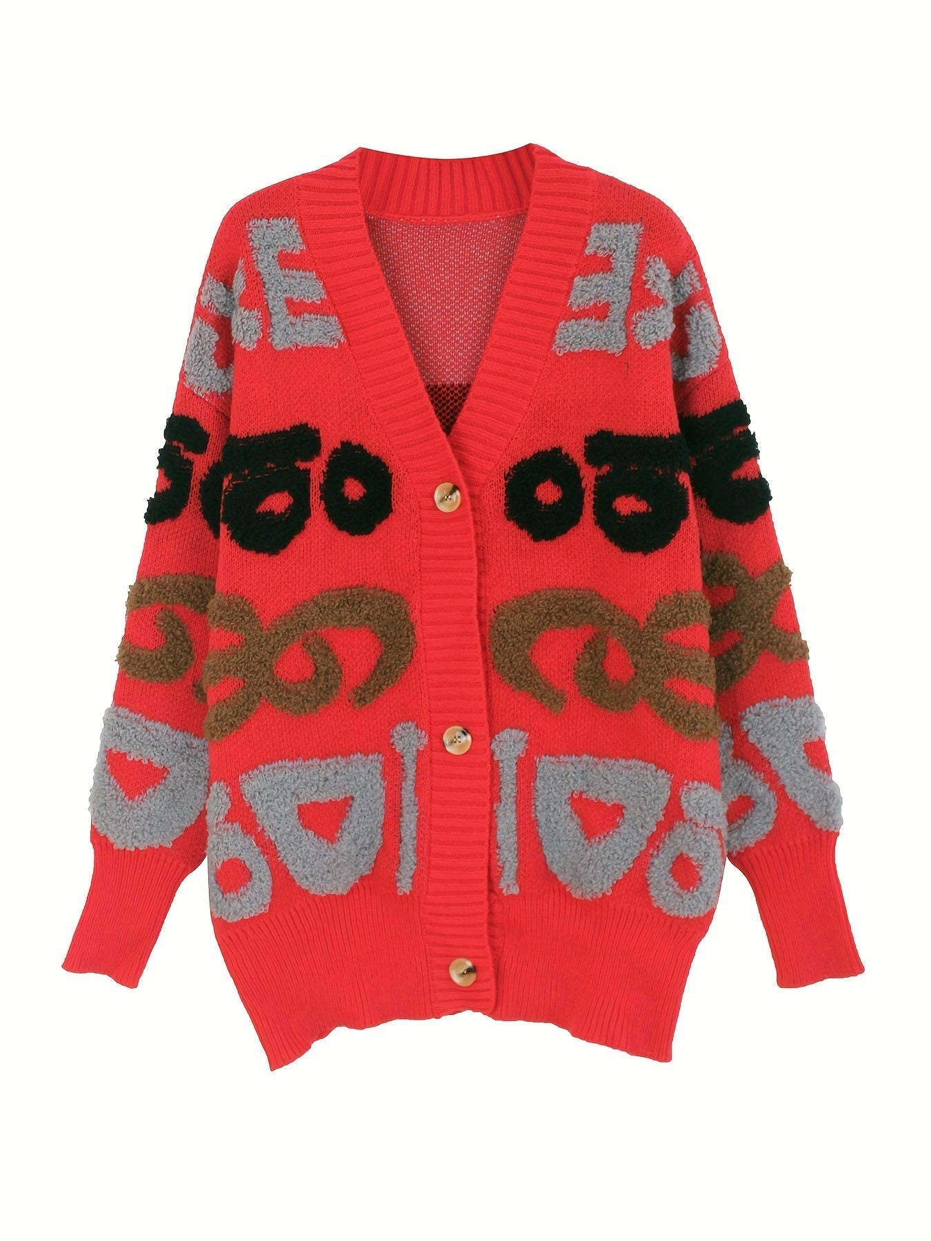 Stilvolle Buchstabenmuster Strickjacke Für Damen | Ideal für den Alltag
