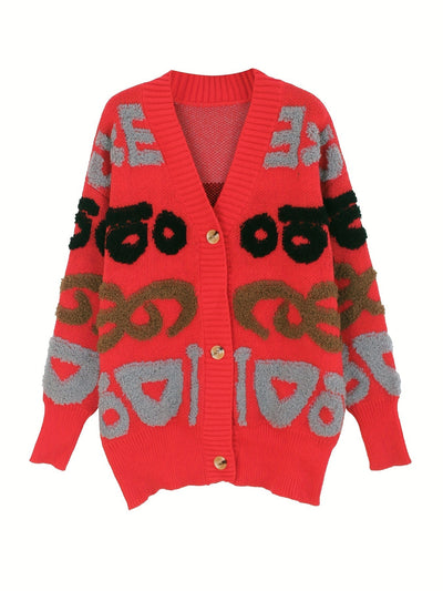 Stilvolle Buchstabenmuster Strickjacke Für Damen | Ideal für den Alltag