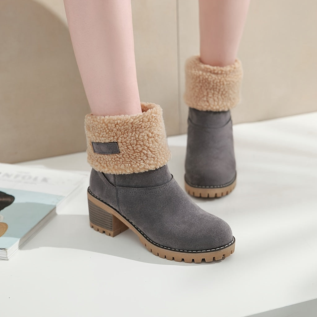 Winterschuhe Damen | Slip-On Stiefel Mit Blockabsatz