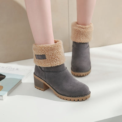 Winterschuhe Damen | Slip-On Stiefel Mit Blockabsatz