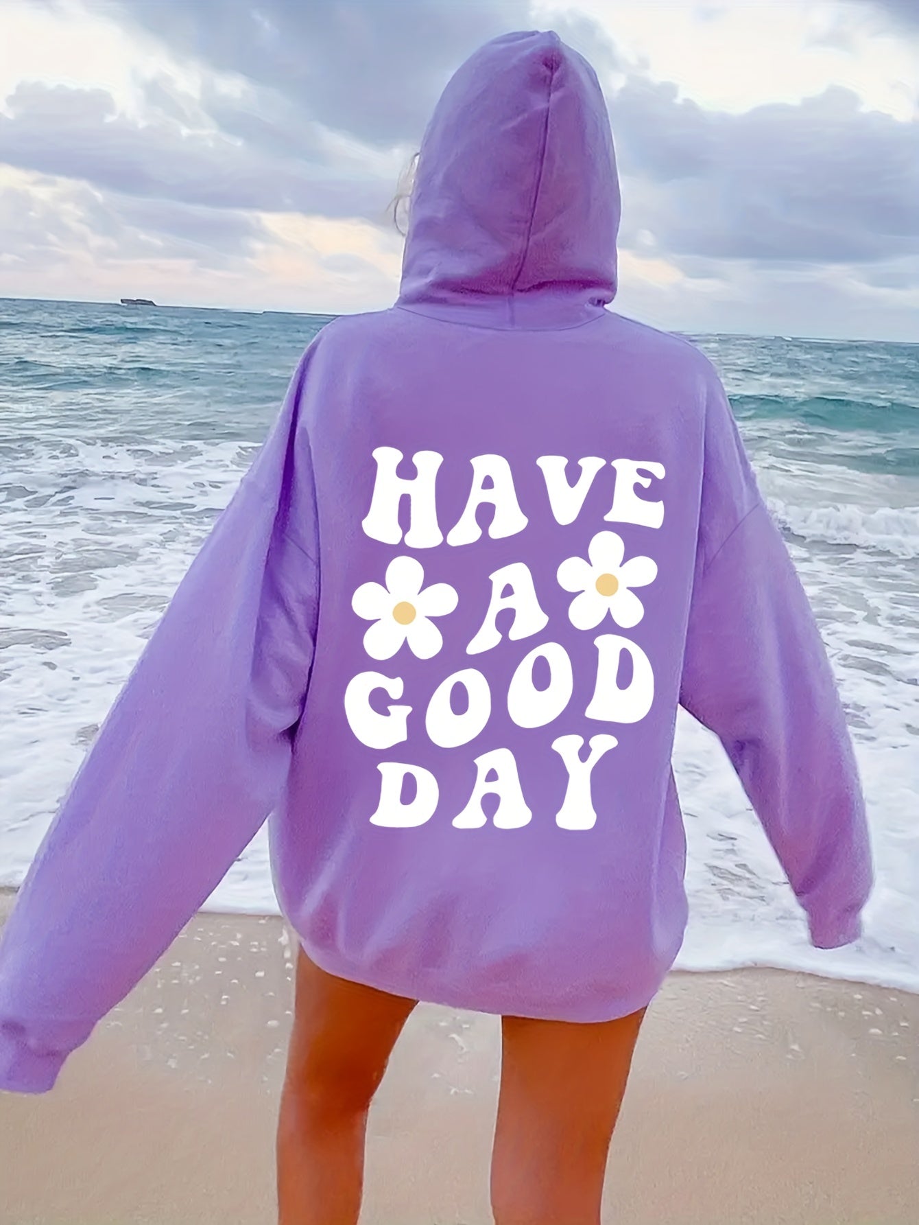 Lässiger Oversize-Hoodie mit Tasche und „Have a Good Day“-Print für Damen  | Ideal für den Winter