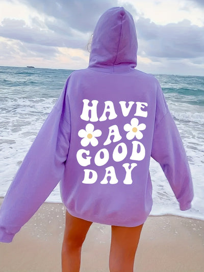Lässiger Oversize-Hoodie mit Tasche und „Have a Good Day“-Print für Damen  | Ideal für den Winter