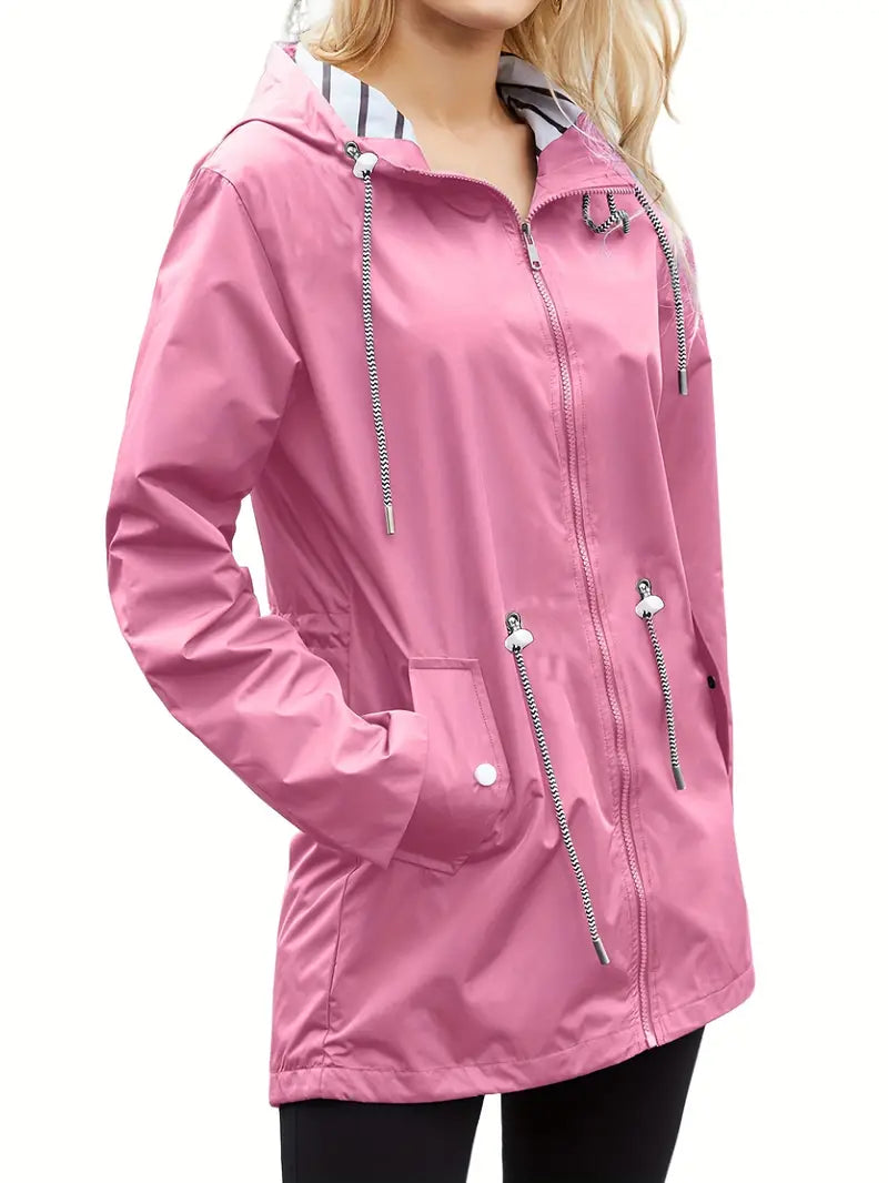 Stylische wasserdichte Regenjacke mit Kapuze und Taschen für Damen | Ideal für Herbst/Winter