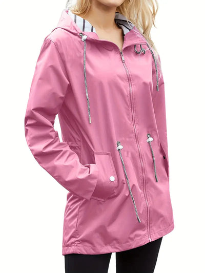 Stylische wasserdichte Regenjacke mit Kapuze und Taschen für Damen | Ideal für Herbst/Winter