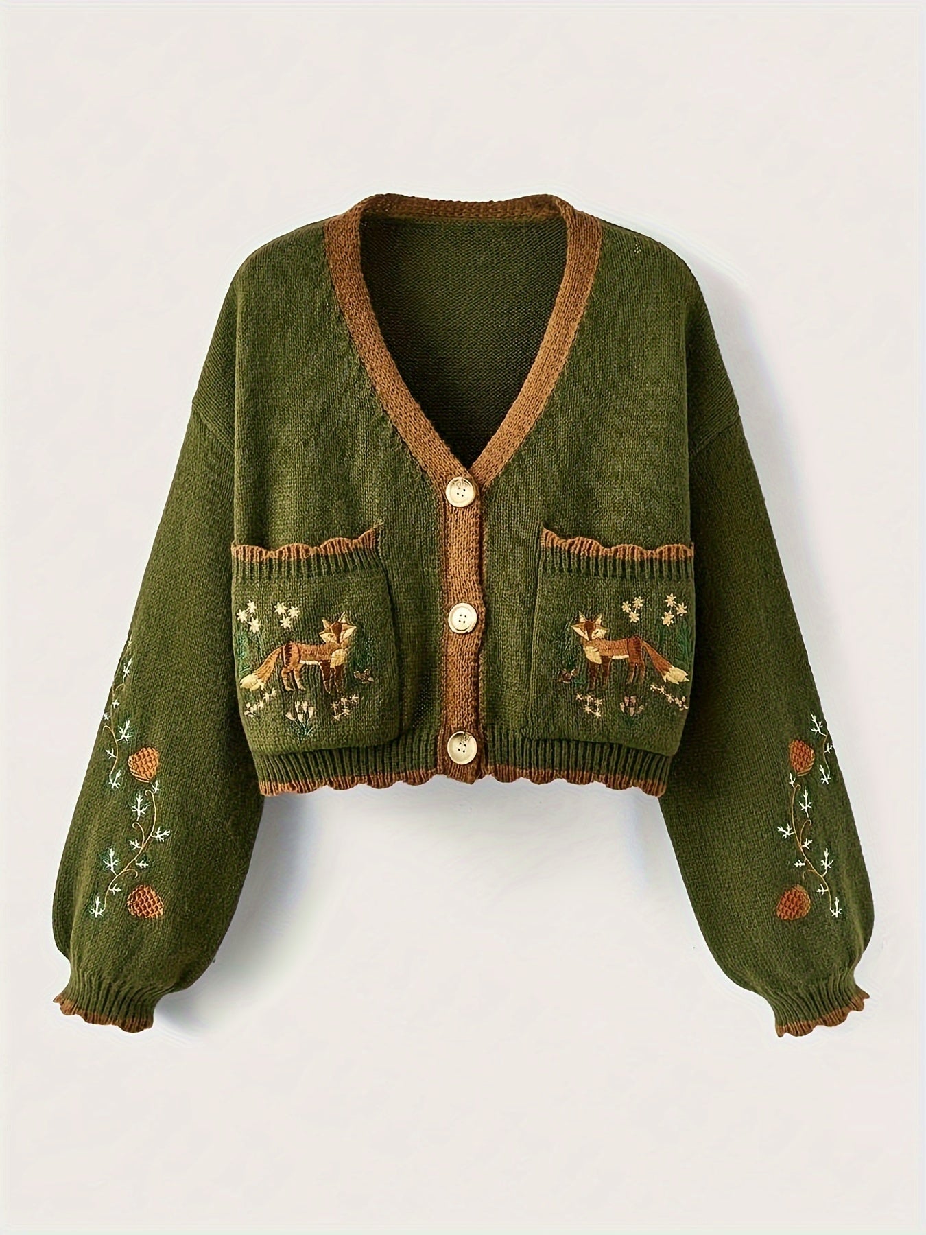 Lässiger warmer bestickter Wolle Strickcardigan für Damen | Perfekt für den Alltag