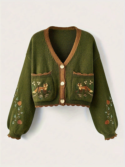 Lässiger warmer bestickter Wolle Strickcardigan für Damen | Perfekt für den Alltag