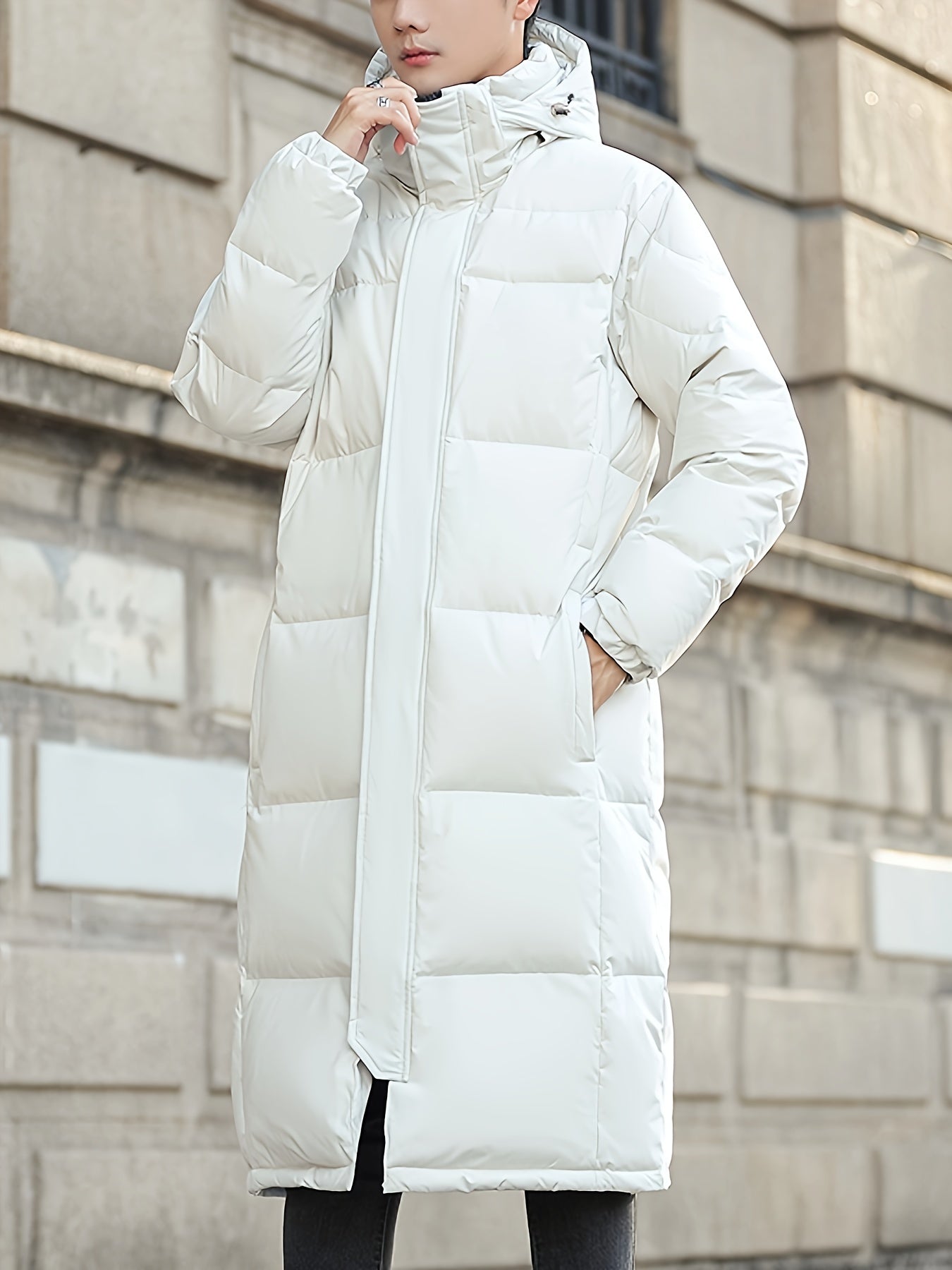 Stilvolle Lange Kapuzen-Daunen-Winterjacke Für Herren | Ideal für Winter