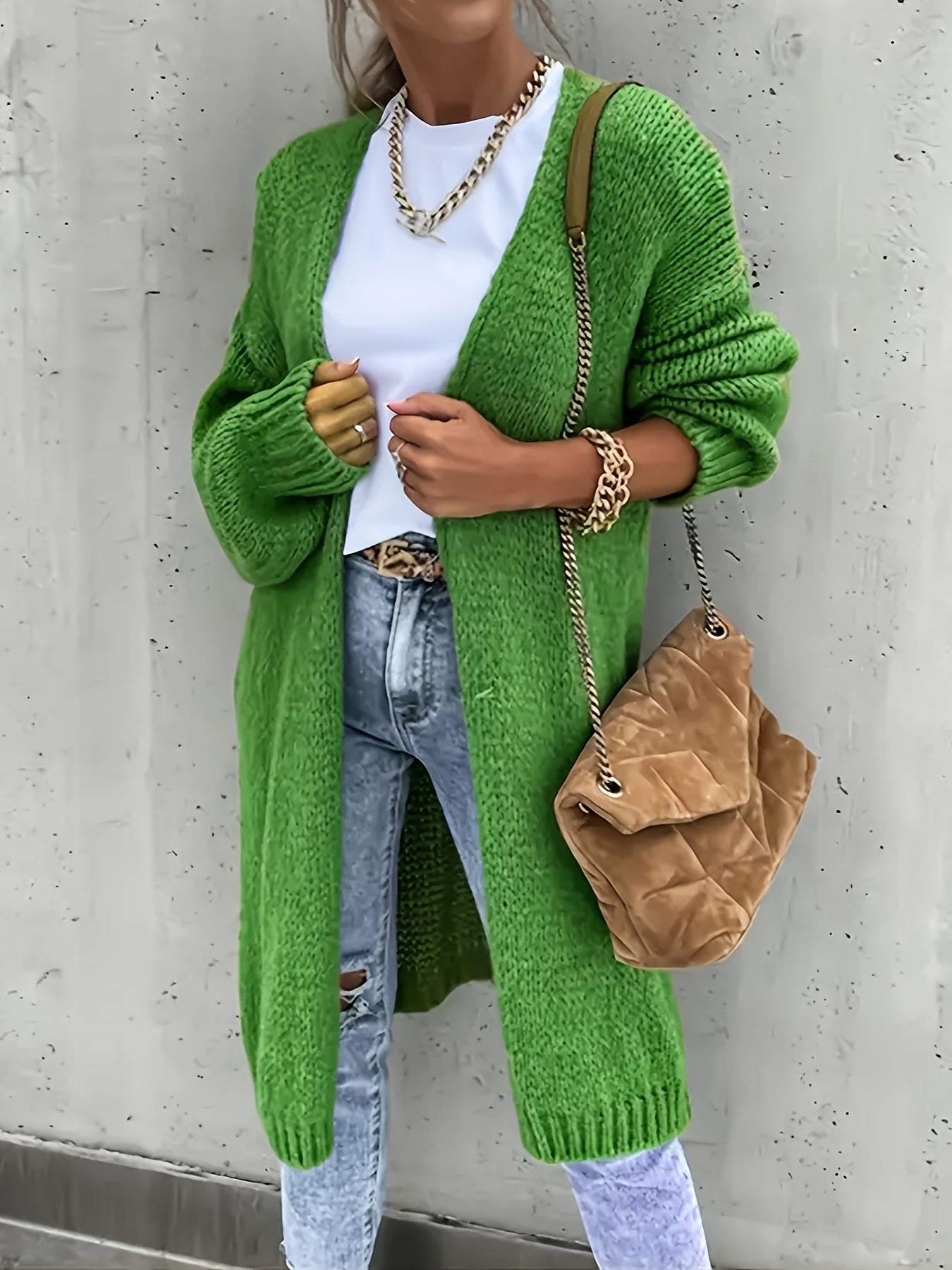 Warme Lange Einfarbige Gestrickte Strickjacke Für Damen | Ideal für Herbst und Winter