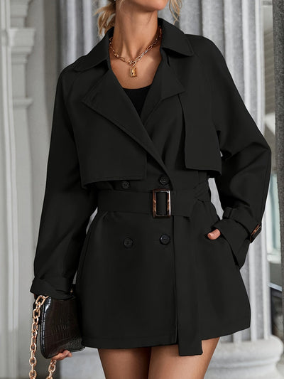 Eleganter Trenchcoat in schlichter Farbe mit gegürteten langen Ärmeln für Damen | Perfekt für jede Gelegenheit