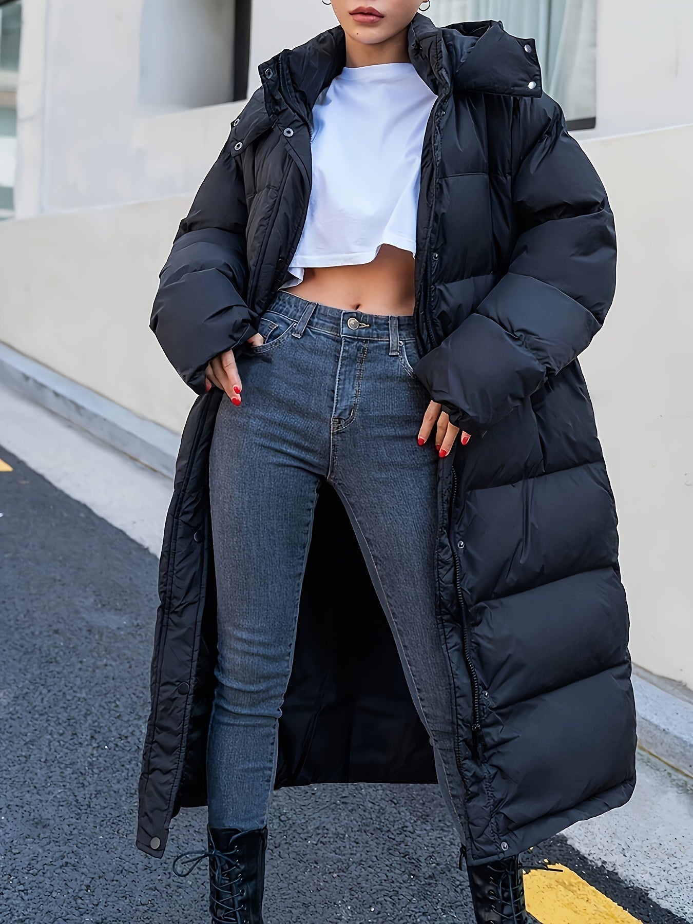 Lässige Lange Puffer Winterjacke mit Kapuze für Damen | Perfekt für Outdoor-Aktivitäten