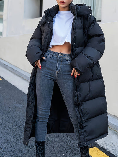 Lässige Lange Puffer Winterjacke mit Kapuze für Damen | Perfekt für Outdoor-Aktivitäten
