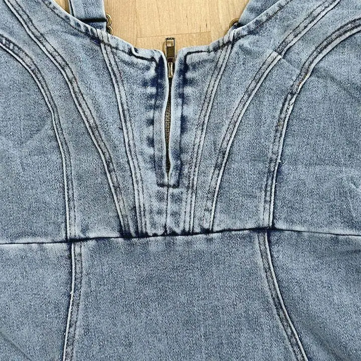Denim-Midikleid | Figurbetonte Passform | Verstellbare Träger