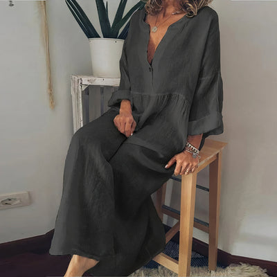 Cassandra - Damen Leinenblusenkleid