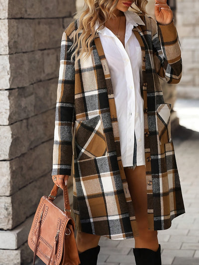 Lässiger karierter Trenchcoat mit offenem Vorderteil und vielseitigem Stil für Damen | Perfekt für lässige Tage